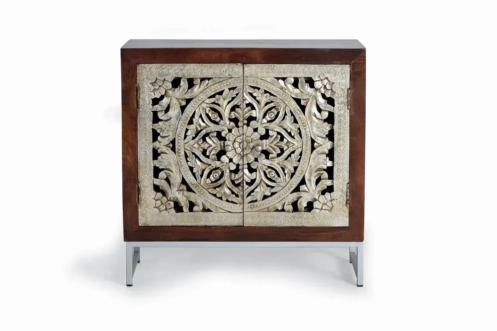 Sideboards - 2-door sideboard in carved mango wood and silver leaf - GINER Y COLOMER