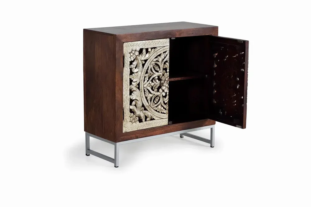 Sideboards - 2-door sideboard in carved mango wood and silver leaf - GINER Y COLOMER