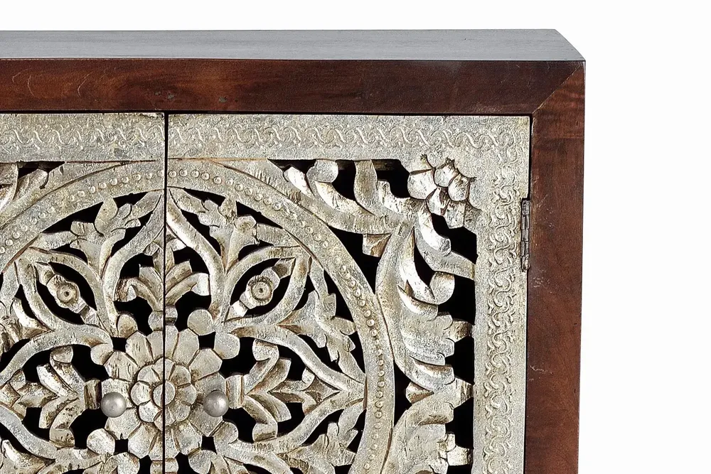 Sideboards - 2-door sideboard in carved mango wood and silver leaf - GINER Y COLOMER