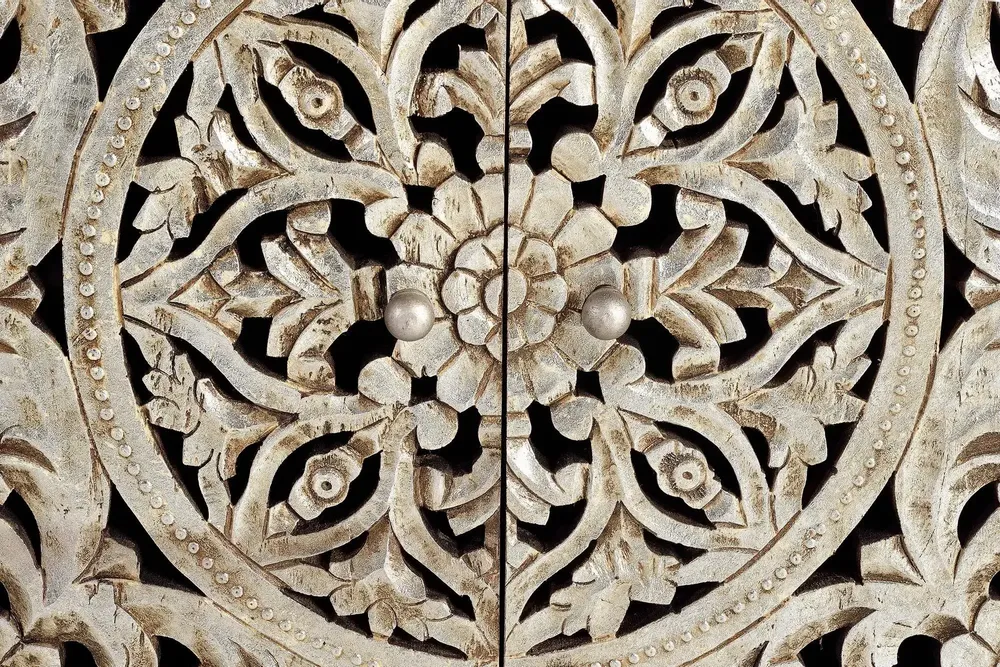 Sideboards - 2-door sideboard in carved mango wood and silver leaf - GINER Y COLOMER
