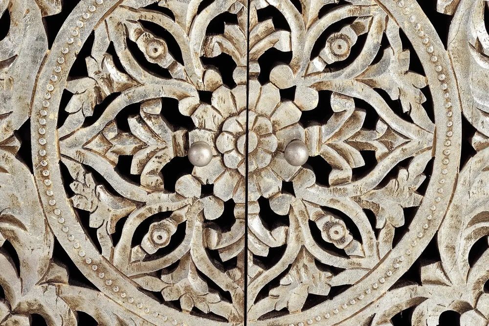 Buffets - Buffet 2 portes en bois de manguier sculptée et feuille d'argent - GINER Y COLOMER