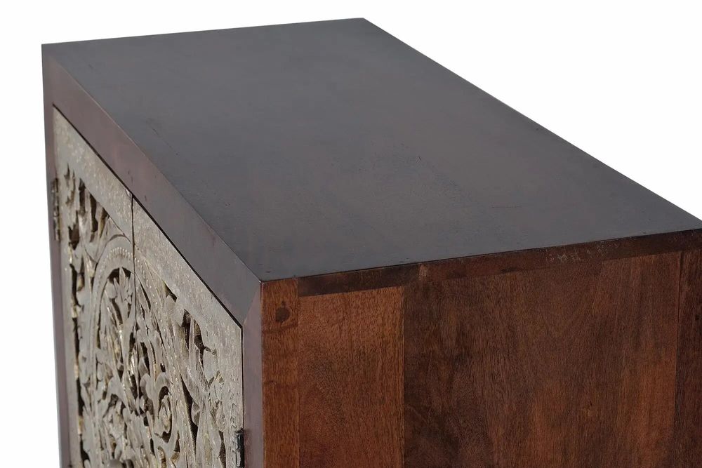 Buffets - Buffet 2 portes en bois de manguier sculptée et feuille d'argent - GINER Y COLOMER