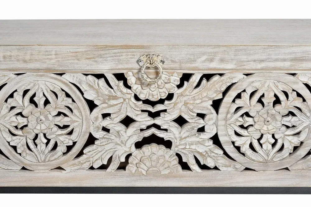 Boîtes de rangement - Coffre en manguier et pieds en métal blanc vieilli - GINER Y COLOMER