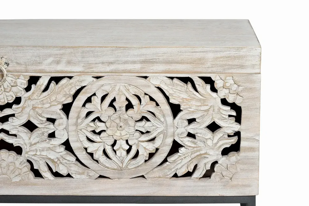 Boîtes de rangement - Coffre en manguier et pieds en métal blanc vieilli - GINER Y COLOMER