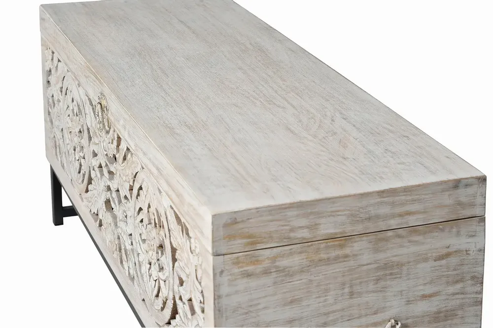 Boîtes de rangement - Coffre en manguier et pieds en métal blanc vieilli - GINER Y COLOMER