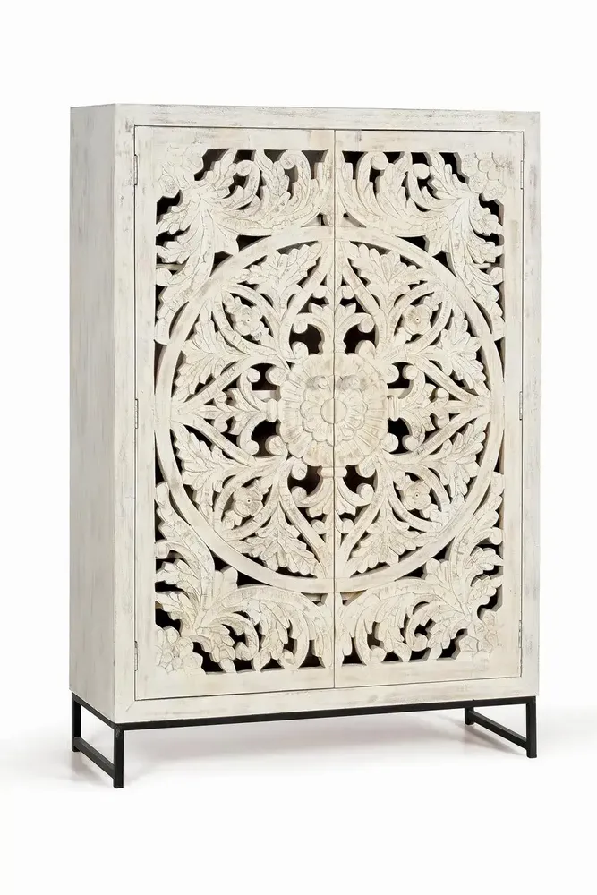 Sideboards - Mango wood display case and aged white metal legs - GINER Y COLOMER