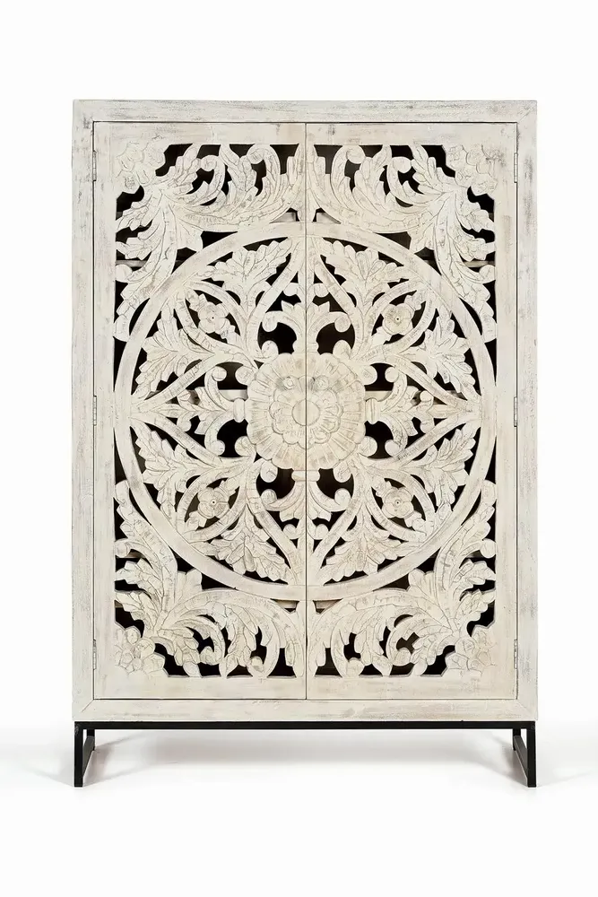 Sideboards - Mango wood display case and aged white metal legs - GINER Y COLOMER