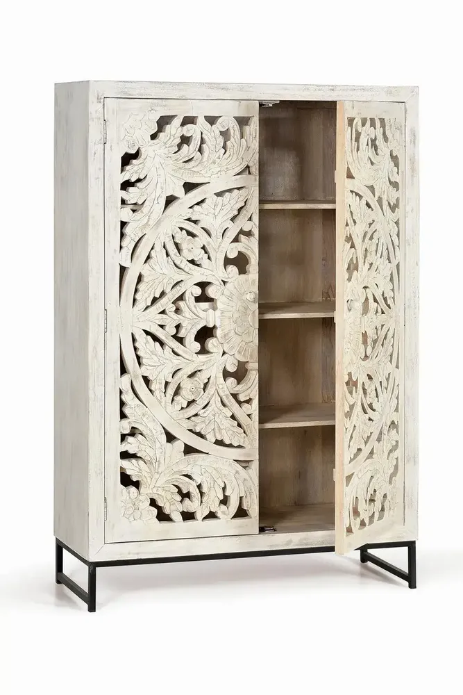 Sideboards - Mango wood display case and aged white metal legs - GINER Y COLOMER