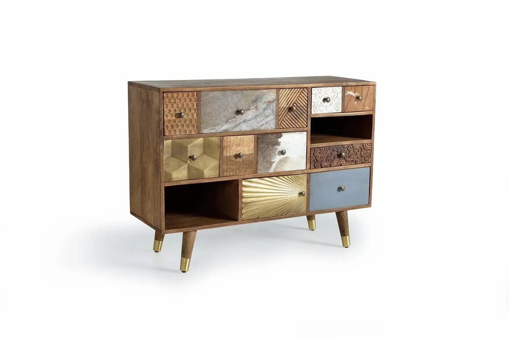Commodes - Commode en bois de manguier avec tiroirs de différentes textures - GINER Y COLOMER
