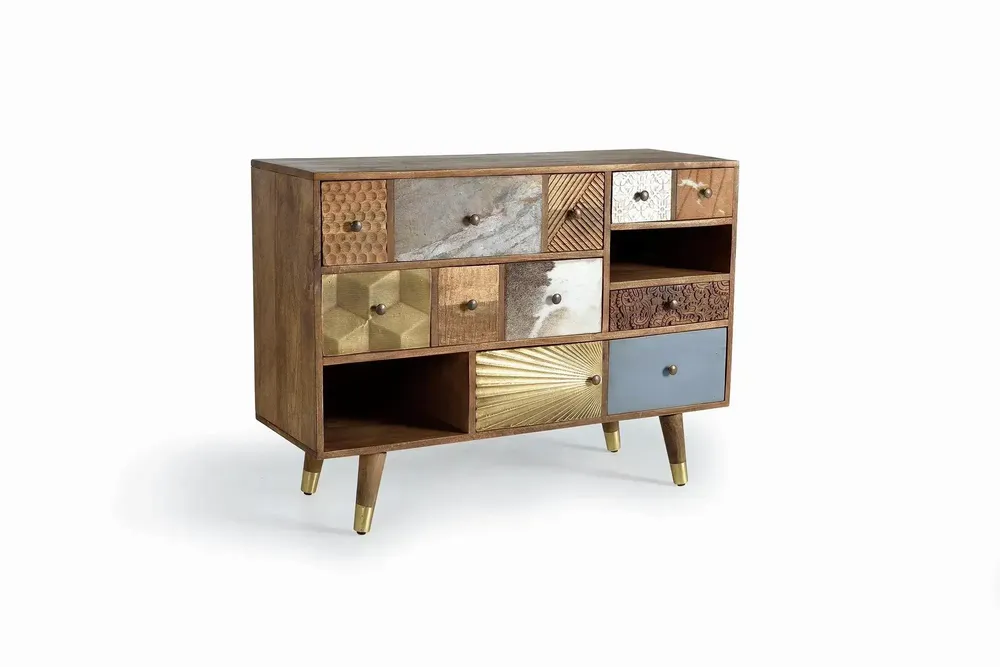 Chests of drawers - Mango wood chest of drawers with drawers in different textures - GINER Y COLOMER