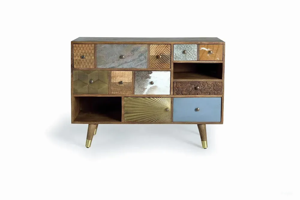Chests of drawers - Mango wood chest of drawers with drawers in different textures - GINER Y COLOMER
