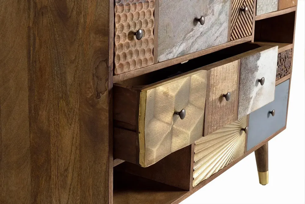 Chests of drawers - Mango wood chest of drawers with drawers in different textures - GINER Y COLOMER