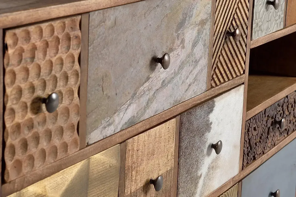 Chests of drawers - Mango wood chest of drawers with drawers in different textures - GINER Y COLOMER