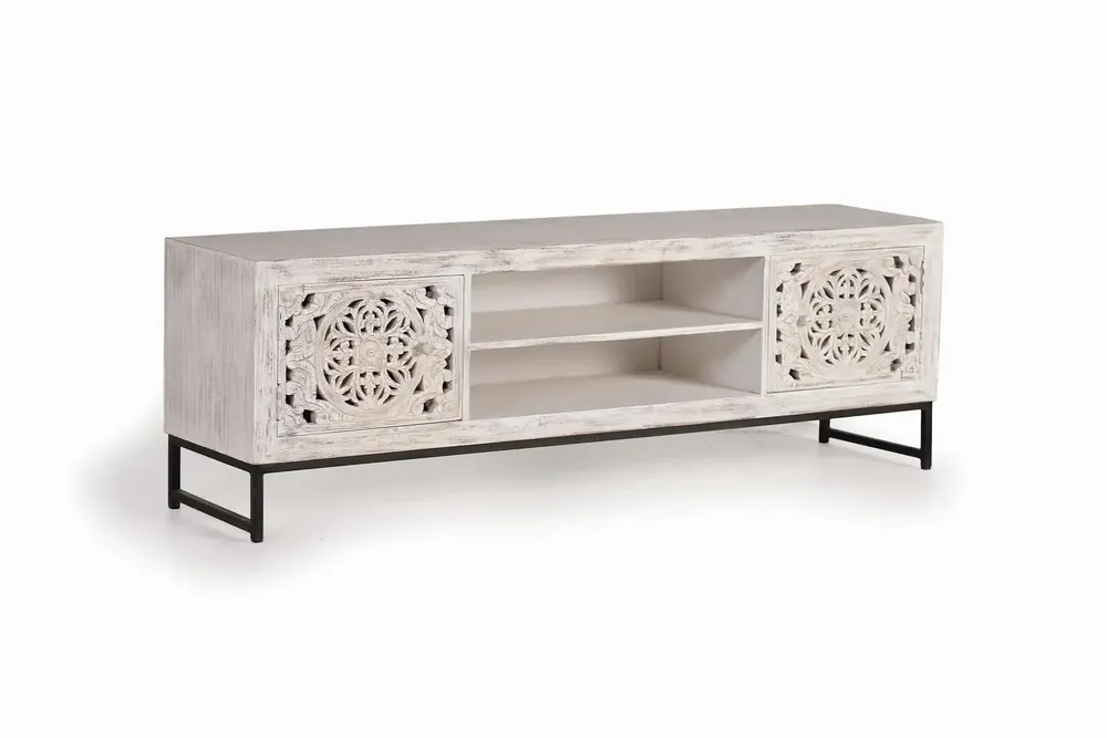 TV stands - TV cabinet in carved mango wood and metal - GINER Y COLOMER