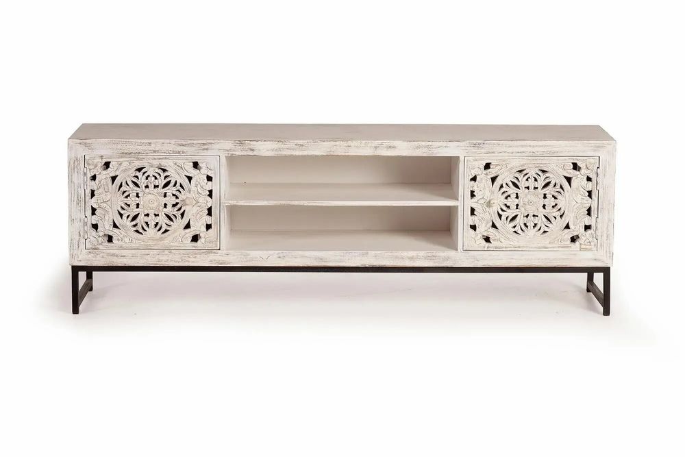 TV stands - TV cabinet in carved mango wood and metal - GINER Y COLOMER