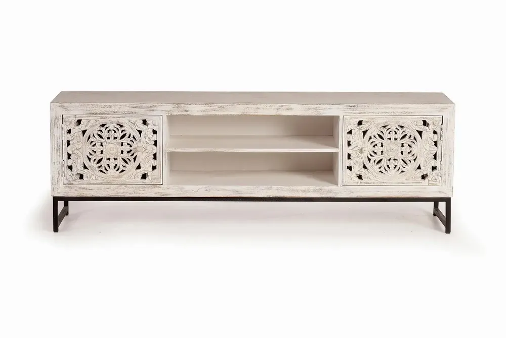 TV stands - TV cabinet in carved mango wood and metal - GINER Y COLOMER