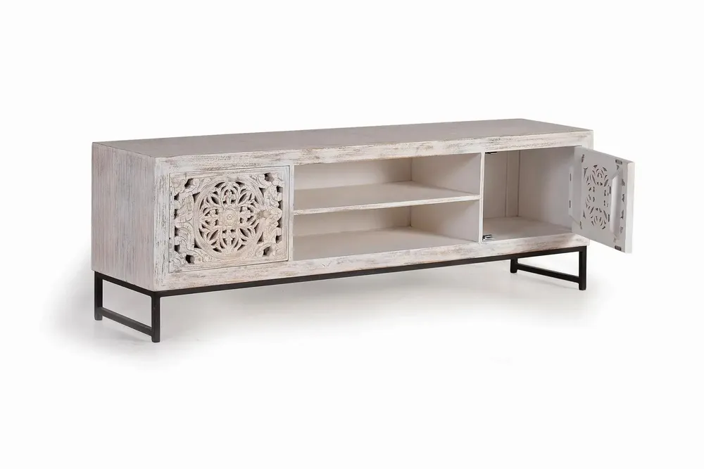 TV stands - TV cabinet in carved mango wood and metal - GINER Y COLOMER