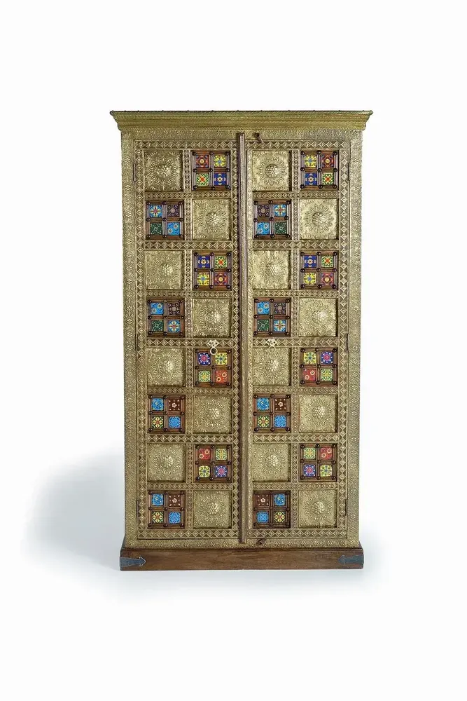 Wardrobe - Wardrobe in mango wood, brass and maiolica - GINER Y COLOMER