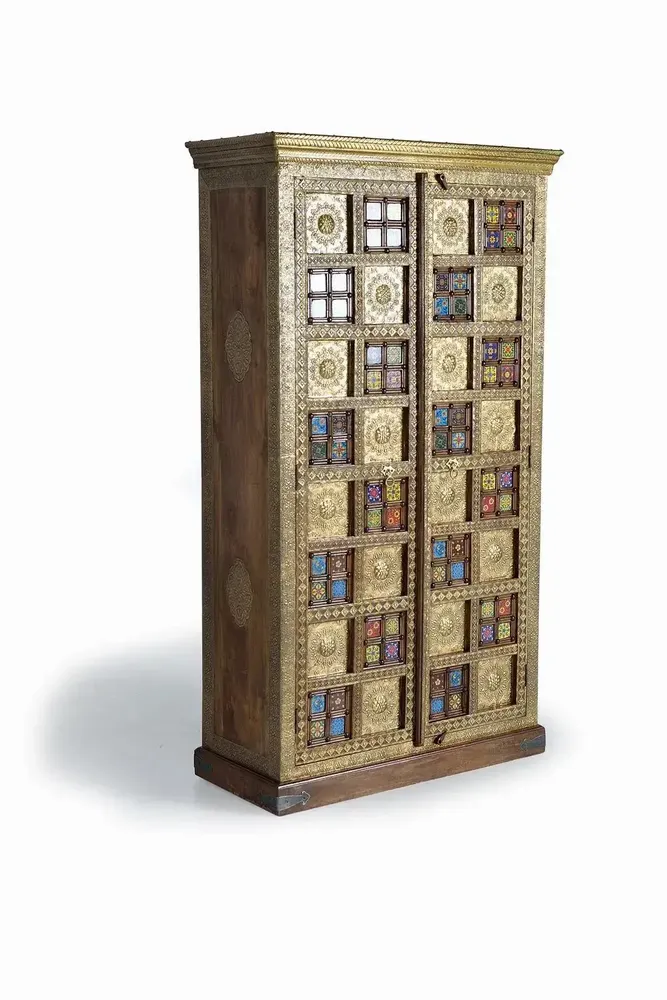 Wardrobe - Wardrobe in mango wood, brass and maiolica - GINER Y COLOMER