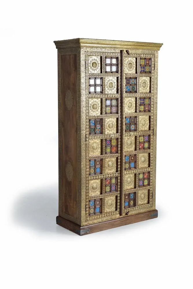 Armoires - Armoire en bois de manguier, laiton e maiolique - GINER Y COLOMER