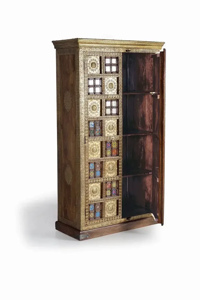 Wardrobe - Wardrobe in mango wood, brass and maiolica - GINER Y COLOMER