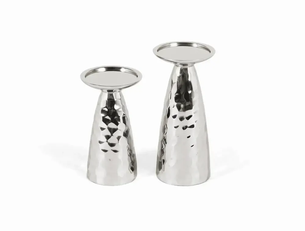 Decorative objects - Set of two shiny aluminum candlesticks - GINER Y COLOMER