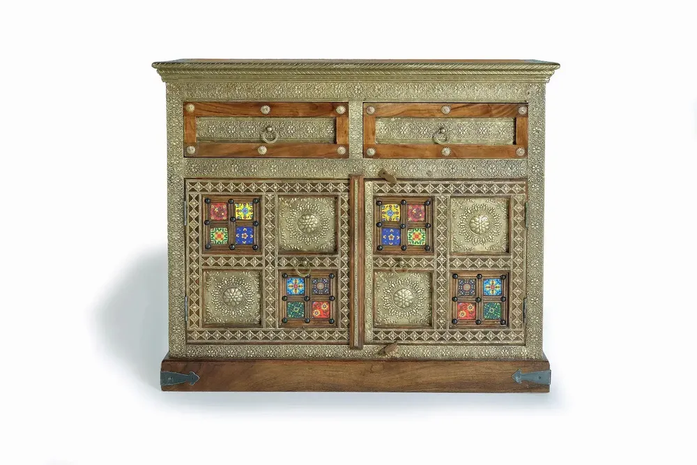 Chests of drawers - Acacia wood, ceramic and bronze chest of drawers - GINER Y COLOMER