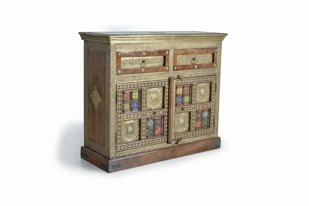 Chests of drawers - Acacia wood, ceramic and bronze chest of drawers - GINER Y COLOMER