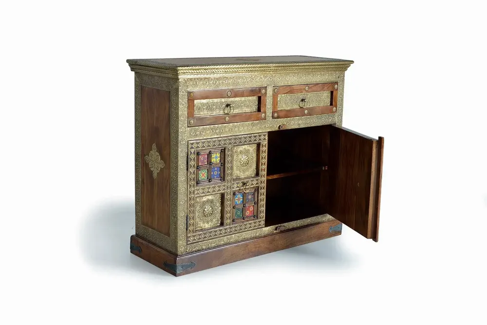Chests of drawers - Acacia wood, ceramic and bronze chest of drawers - GINER Y COLOMER