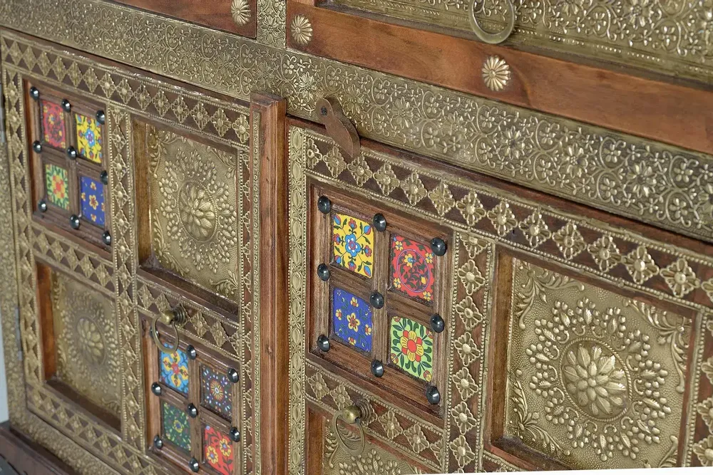 Chests of drawers - Acacia wood, ceramic and bronze chest of drawers - GINER Y COLOMER