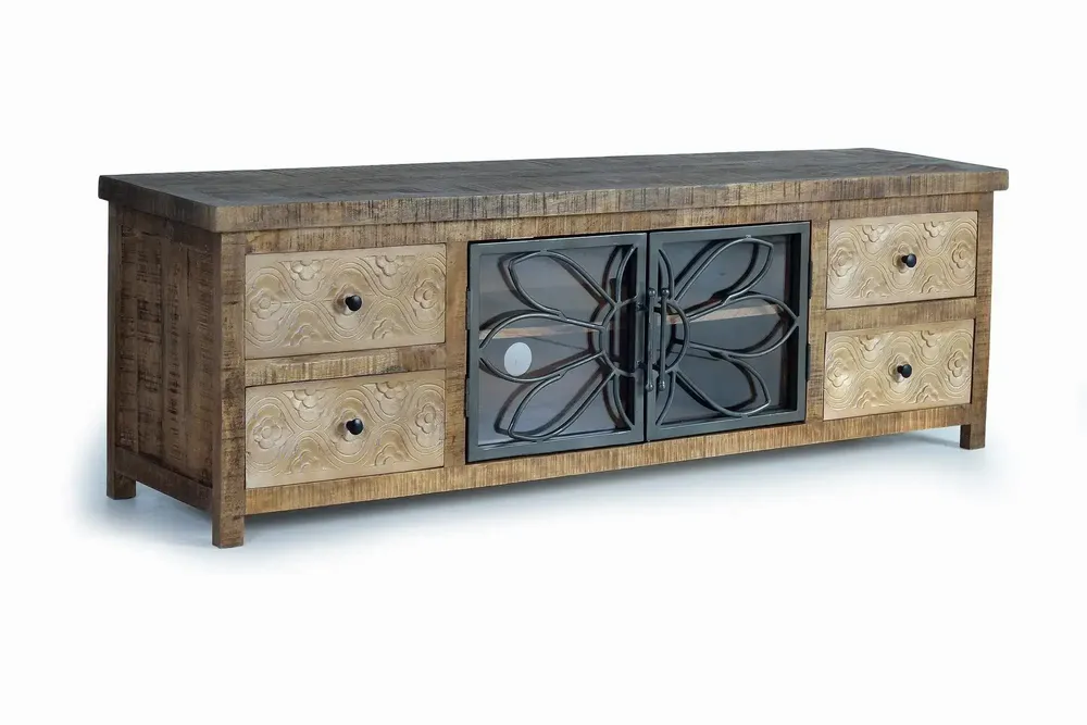 TV stands - TV cabinet in aged brown mango wood and metal - GINER Y COLOMER