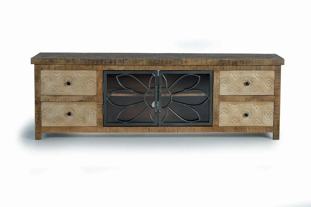 TV stands - TV cabinet in aged brown mango wood and metal - GINER Y COLOMER