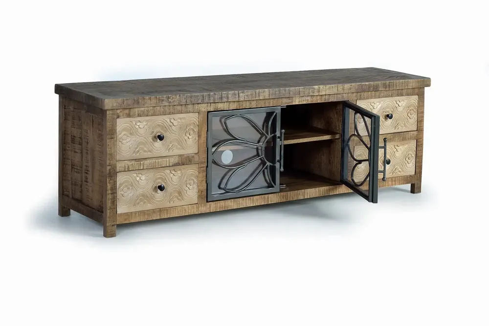 TV stands - TV cabinet in aged brown mango wood and metal - GINER Y COLOMER