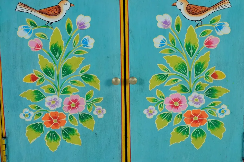 Commodes - Meuble d'appoint en bois manguier turquoise - GINER Y COLOMER