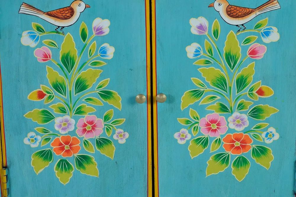 Commodes - Meuble d'appoint en bois manguier turquoise - GINER Y COLOMER