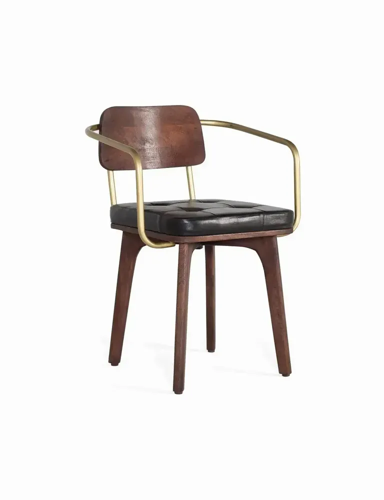Chaises - Chaise en bois manguier marron et cuir noir - GINER Y COLOMER