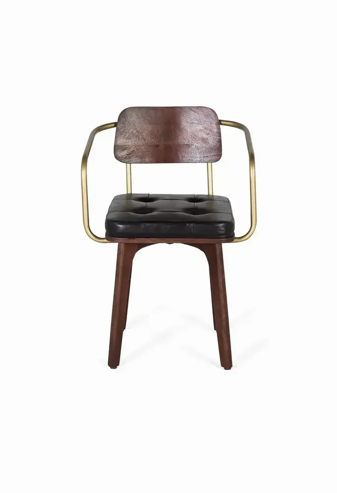 Chaises - Chaise en bois manguier marron et cuir noir - GINER Y COLOMER