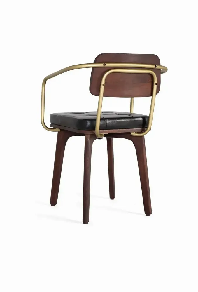 Chaises - Chaise en bois manguier marron et cuir noir - GINER Y COLOMER