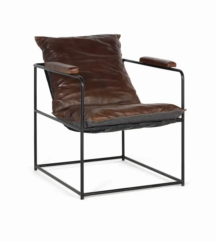 Fauteuils - Fauteuil cuir marron et métal - GINER Y COLOMER