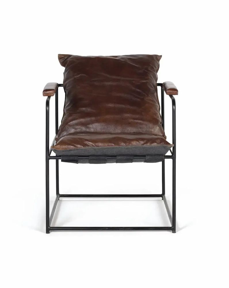 Armchairs - Brown leather and metal armchair - GINER Y COLOMER