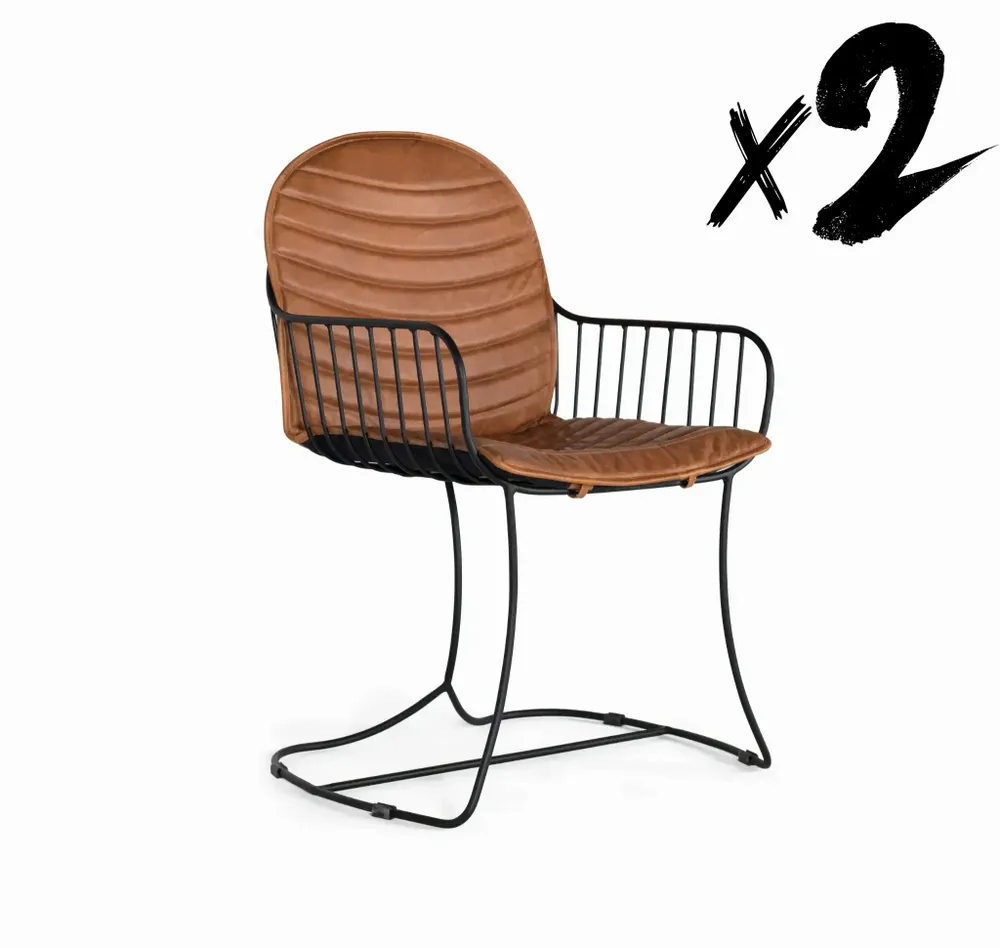 Chaises - Ensemble de 2 chaises tapissées de cuir marron naturel - GINER Y COLOMER