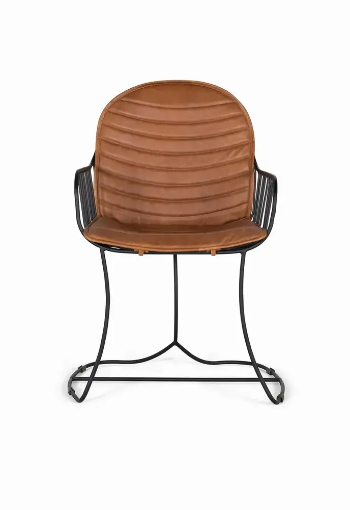 Chaises - Ensemble de 2 chaises tapissées de cuir marron naturel - GINER Y COLOMER