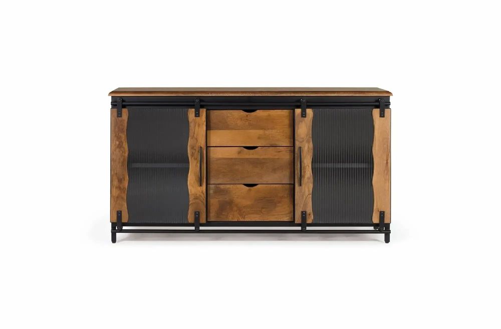 Sideboards - Sideboard in mango wood and black metal - GINER Y COLOMER