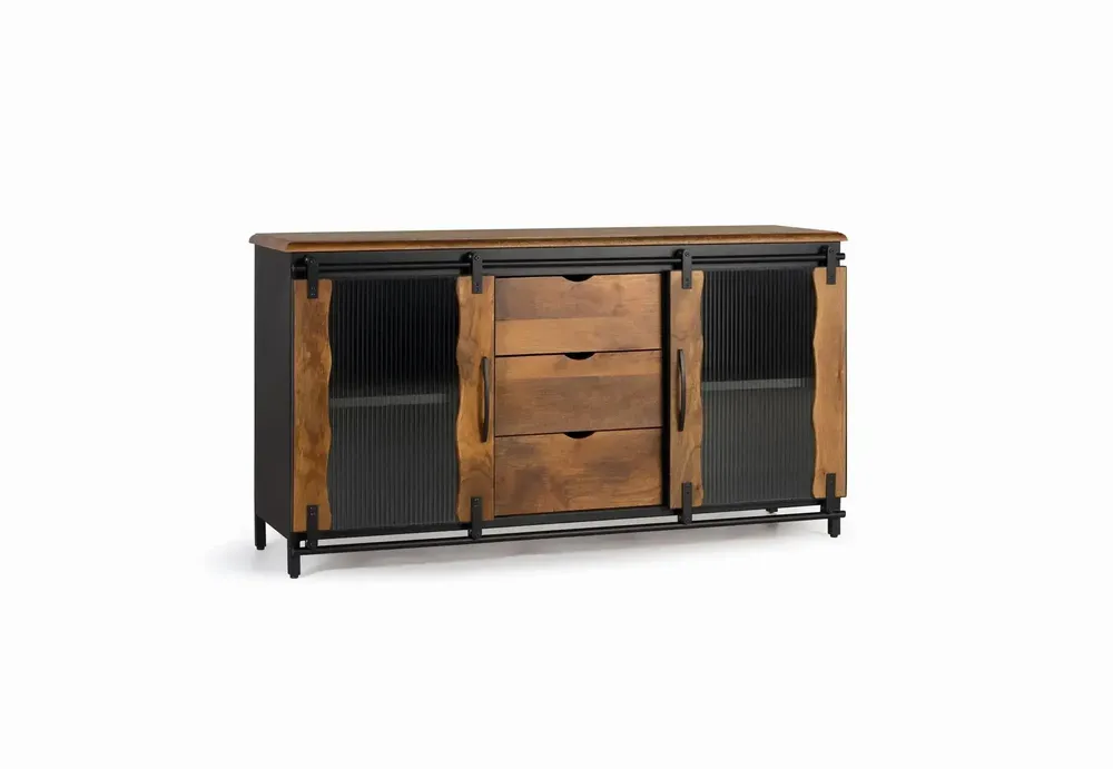 Sideboards - Sideboard in mango wood and black metal - GINER Y COLOMER