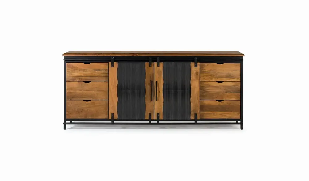Sideboards - Sideboard in mango wood and black metal - GINER Y COLOMER