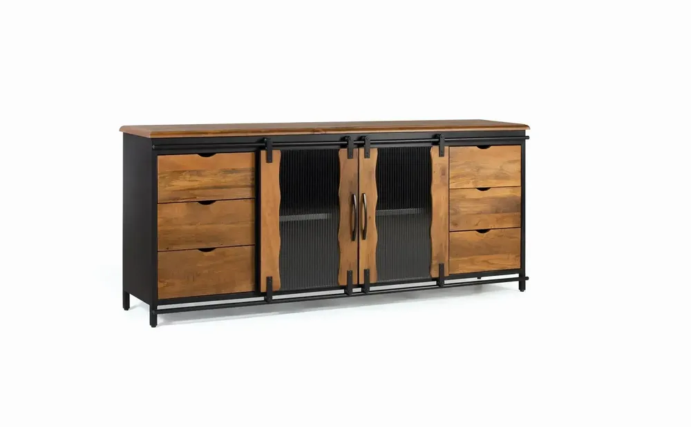 Sideboards - Sideboard in mango wood and black metal - GINER Y COLOMER