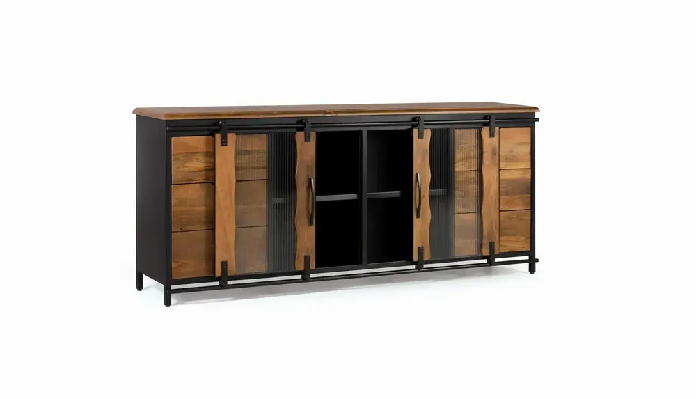 Sideboards - Sideboard in mango wood and black metal - GINER Y COLOMER