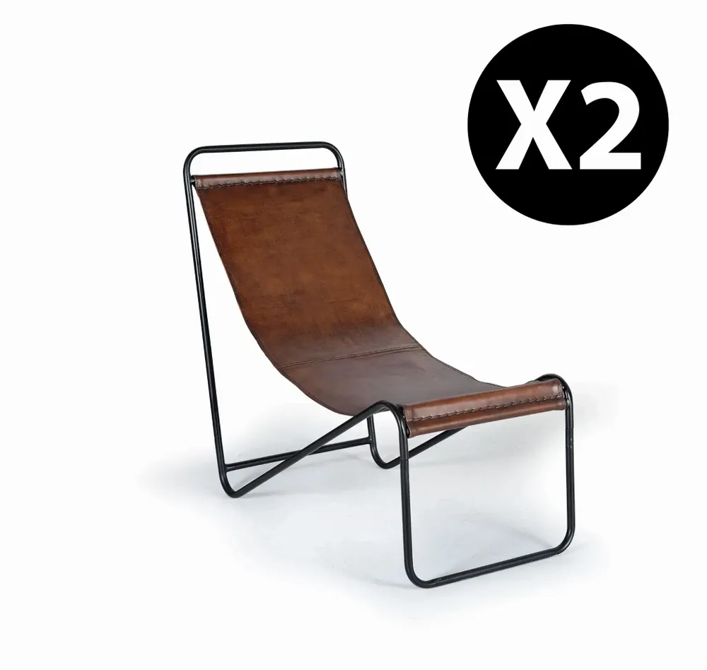 Armchairs - Set of two armchairs in brown leather and metal - GINER Y COLOMER