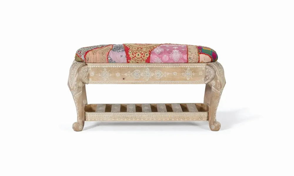 Benches - Mango wood and fabric bench - GINER Y COLOMER