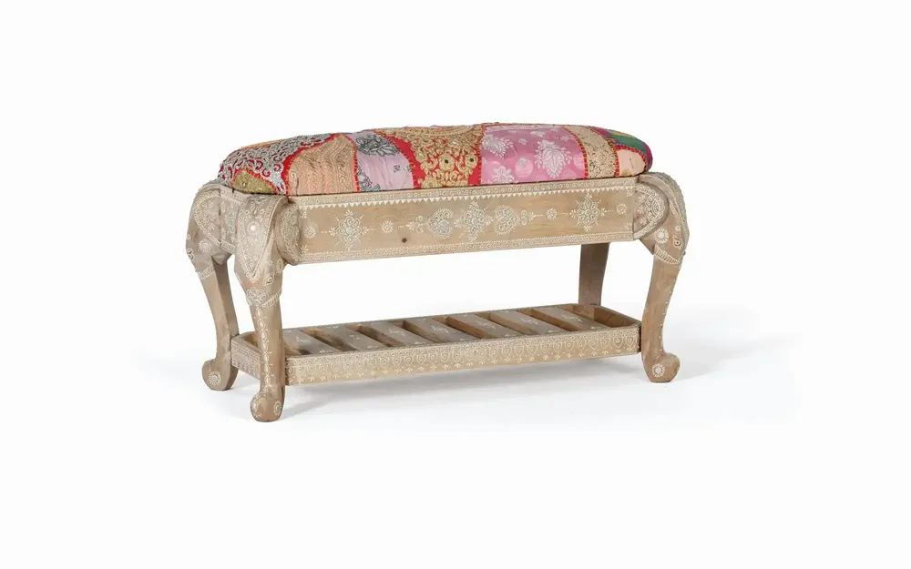 Benches - Mango wood and fabric bench - GINER Y COLOMER